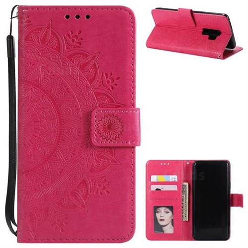 Intricate Embossing Datura Leather Wallet Case for Samsung Galaxy S9 Plus(S9+) - Rose Red