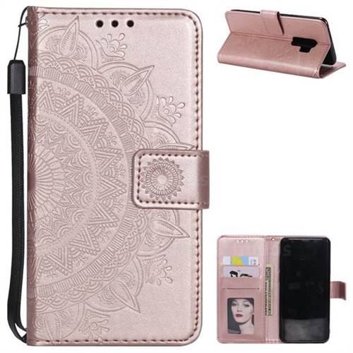 Intricate Embossing Datura Leather Wallet Case for Samsung Galaxy S9 Plus(S9+) - Rose Gold