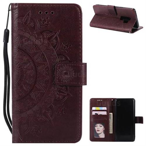 Intricate Embossing Datura Leather Wallet Case for Samsung Galaxy S9 Plus(S9+) - Brown