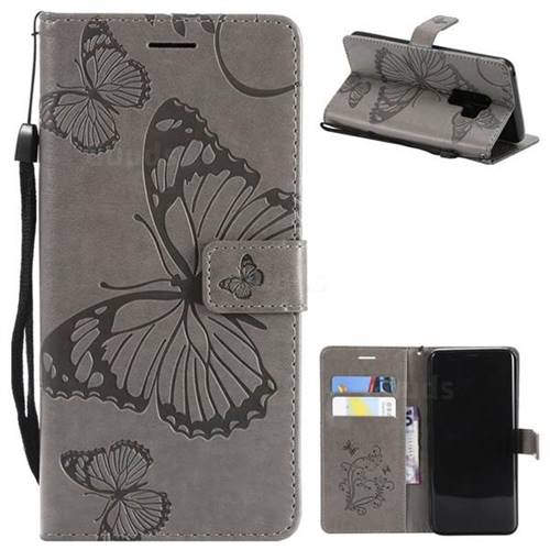 Embossing 3D Butterfly Leather Wallet Case for Samsung Galaxy S9 Plus(S9+) - Gray
