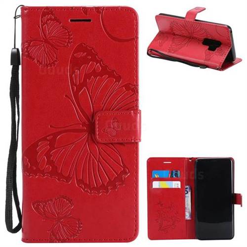 Embossing 3D Butterfly Leather Wallet Case for Samsung Galaxy S9 Plus(S9+) - Red