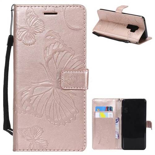 Embossing 3D Butterfly Leather Wallet Case for Samsung Galaxy S9 Plus(S9+) - Rose Gold