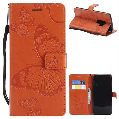 Embossing 3D Butterfly Leather Wallet Case for Samsung Galaxy S9 Plus(S9+) - Orange