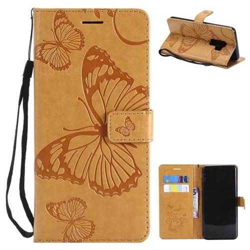Embossing 3D Butterfly Leather Wallet Case for Samsung Galaxy S9 Plus(S9+) - Yellow