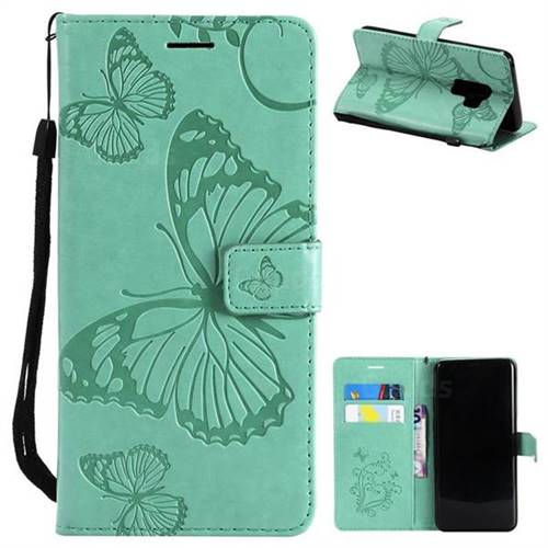 Embossing 3D Butterfly Leather Wallet Case for Samsung Galaxy S9 Plus(S9+) - Green
