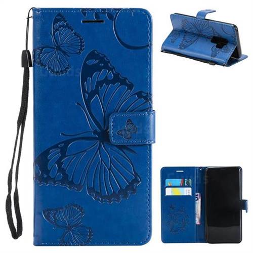 Embossing 3D Butterfly Leather Wallet Case for Samsung Galaxy S9 Plus(S9+) - Blue