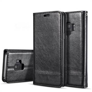 Magnetic Suck Stitching Slim Leather Wallet Case for Samsung Galaxy S9 Plus(S9+) - Black