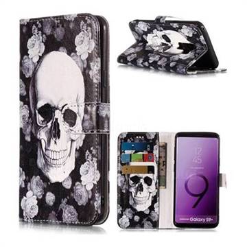 Rose Flower Skull PU Leather Wallet Phone Case for Samsung Galaxy S9 Plus(S9+)