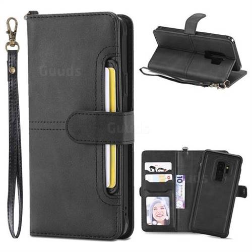 Retro Multi-functional Aristocratic Demeanor Detachable Leather Wallet Phone Case for Samsung Galaxy S9 Plus(S9+) - Black