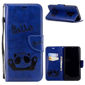 Embossing Hello Panda Leather Wallet Phone Case for Samsung Galaxy S9 Plus(S9+) - Blue