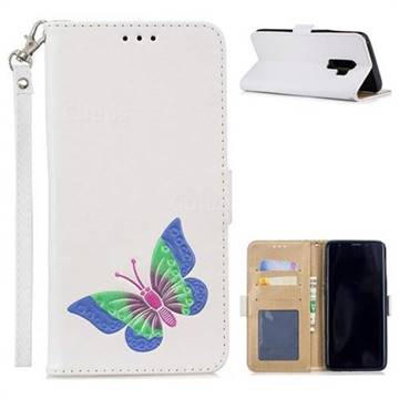 Imprint Embossing Butterfly Leather Wallet Case for Samsung Galaxy S9 Plus(S9+) - White