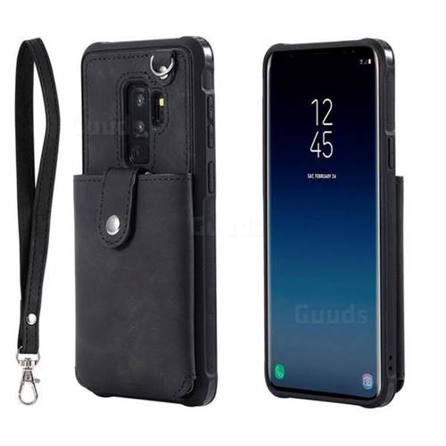 Retro Luxury Anti-fall Mirror Leather Phone Back Cover for Samsung Galaxy S9 Plus(S9+) - Black