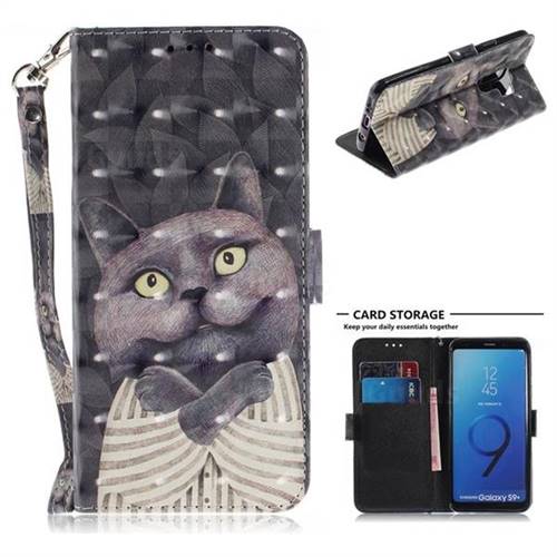 Cat Embrace 3D Painted Leather Wallet Phone Case for Samsung Galaxy S9 Plus(S9+)