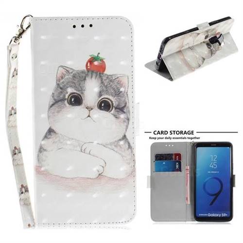 Cute Tomato Cat 3D Painted Leather Wallet Phone Case for Samsung Galaxy S9 Plus(S9+)