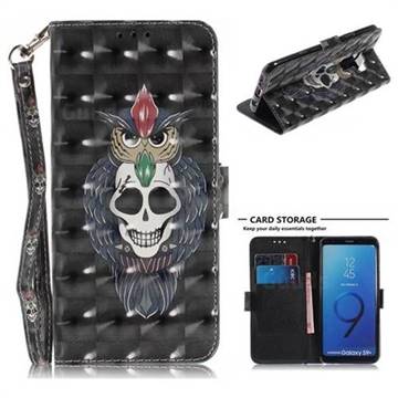 Skull Cat 3D Painted Leather Wallet Phone Case for Samsung Galaxy S9 Plus(S9+)