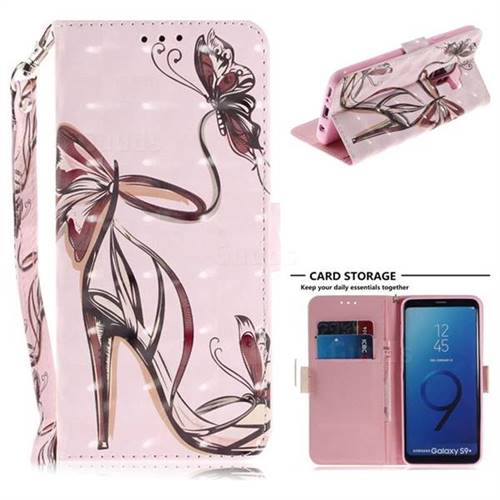 Butterfly High Heels 3D Painted Leather Wallet Phone Case for Samsung Galaxy S9 Plus(S9+)