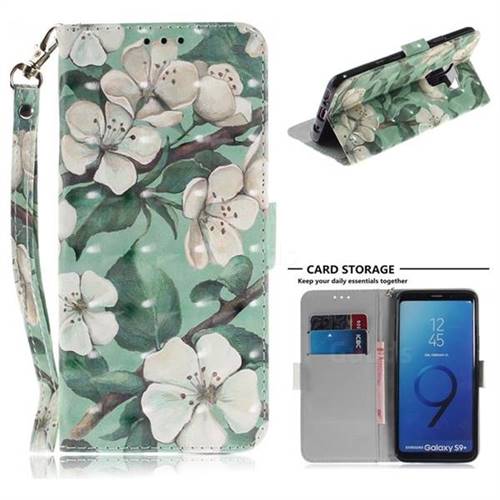 Watercolor Flower 3D Painted Leather Wallet Phone Case for Samsung Galaxy S9 Plus(S9+)
