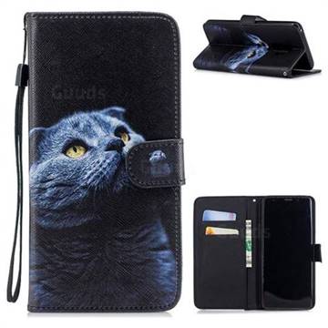 Looking Up Cat Painting Leather Wallet Phone Case for Samsung Galaxy S9 Plus(S9+)