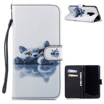British Short Cat Painting Leather Wallet Phone Case for Samsung Galaxy S9 Plus(S9+)