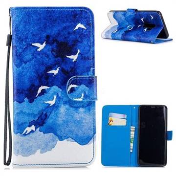Sky Flying Bird Painting Leather Wallet Phone Case for Samsung Galaxy S9 Plus(S9+)
