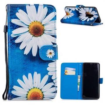 White Chrysanthemum Painting Leather Wallet Phone Case for Samsung Galaxy S9 Plus(S9+)