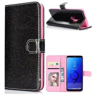 Glitter Shine Leather Wallet Phone Case for Samsung Galaxy S9 Plus(S9+) - Black