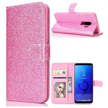 Glitter Shine Leather Wallet Phone Case for Samsung Galaxy S9 Plus(S9+) - Pink