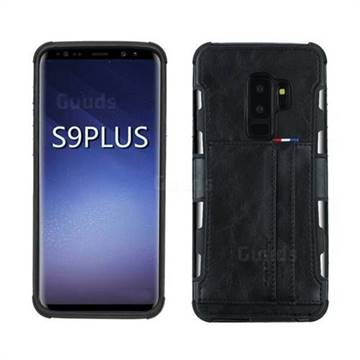 Luxury Shatter-resistant Leather Coated Card Phone Case for Samsung Galaxy S9 Plus(S9+) - Black