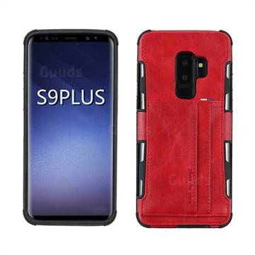 Luxury Shatter-resistant Leather Coated Card Phone Case for Samsung Galaxy S9 Plus(S9+) - Red