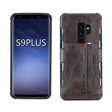 Luxury Shatter-resistant Leather Coated Card Phone Case for Samsung Galaxy S9 Plus(S9+) - Coffee