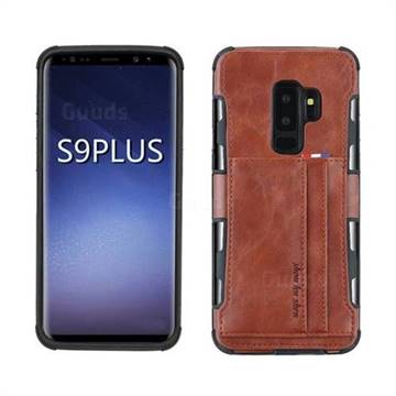 Luxury Shatter-resistant Leather Coated Card Phone Case for Samsung Galaxy S9 Plus(S9+) - Brown
