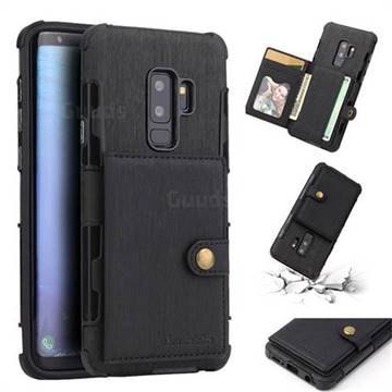 Brush Multi-function Leather Phone Case for Samsung Galaxy S9 Plus(S9+) - Black