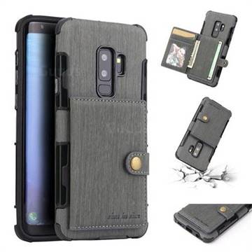 Brush Multi-function Leather Phone Case for Samsung Galaxy S9 Plus(S9+) - Gray