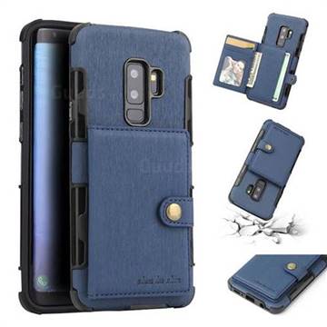 Brush Multi-function Leather Phone Case for Samsung Galaxy S9 Plus(S9+) - Blue