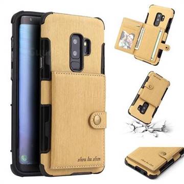 Brush Multi-function Leather Phone Case for Samsung Galaxy S9 Plus(S9+) - Golden