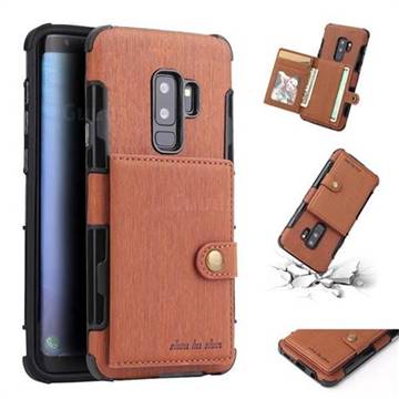 Brush Multi-function Leather Phone Case for Samsung Galaxy S9 Plus(S9+) - Brown