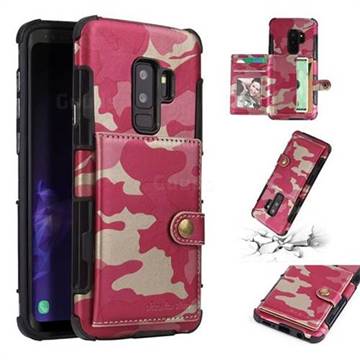 Camouflage Multi-function Leather Phone Case for Samsung Galaxy S9 Plus(S9+) - Rose