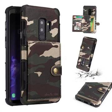 Camouflage Multi-function Leather Phone Case for Samsung Galaxy S9 Plus(S9+) - Army Green