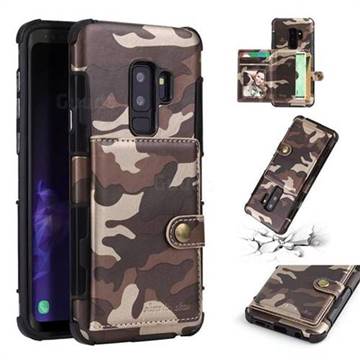 Camouflage Multi-function Leather Phone Case for Samsung Galaxy S9 Plus(S9+) - Coffee