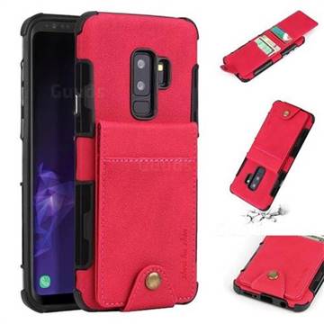 Woven Pattern Multi-function Leather Phone Case for Samsung Galaxy S9 Plus(S9+) - Red