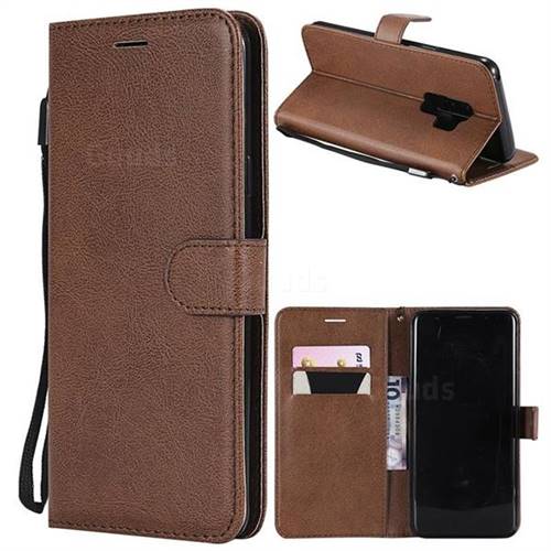 Retro Greek Classic Smooth PU Leather Wallet Phone Case for Samsung Galaxy S9 Plus(S9+) - Brown