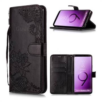 Intricate Embossing Lotus Mandala Flower Leather Wallet Case for Samsung Galaxy S9 Plus(S9+) - Black