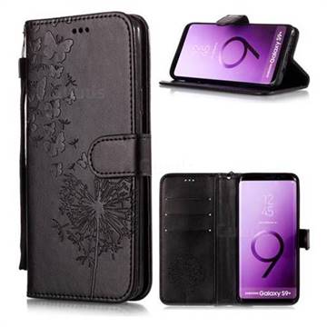 Intricate Embossing Dandelion Butterfly Leather Wallet Case for Samsung Galaxy S9 Plus(S9+) - Black
