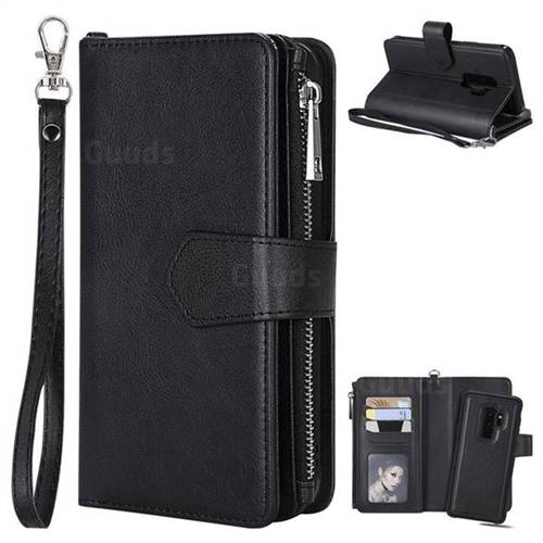 Retro Luxury Multifunction Zipper Leather Phone Wallet for Samsung Galaxy S9 Plus(S9+) - Black