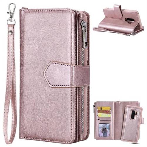 Retro Luxury Multifunction Zipper Leather Phone Wallet for Samsung Galaxy S9 Plus(S9+) - Rose Gold