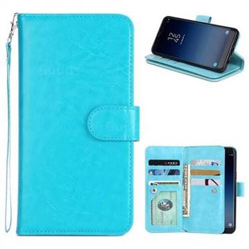 9 Card Photo Frame Smooth PU Leather Wallet Phone Case for Samsung Galaxy S9 Plus(S9+) - Blue