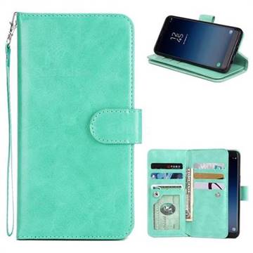 9 Card Photo Frame Smooth PU Leather Wallet Phone Case for Samsung Galaxy S9 Plus(S9+) - Mint Green