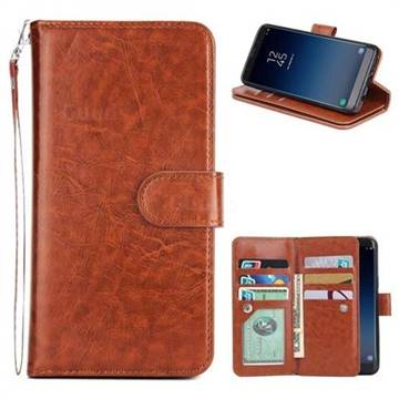 9 Card Photo Frame Smooth PU Leather Wallet Phone Case for Samsung Galaxy S9 Plus(S9+) - Brown