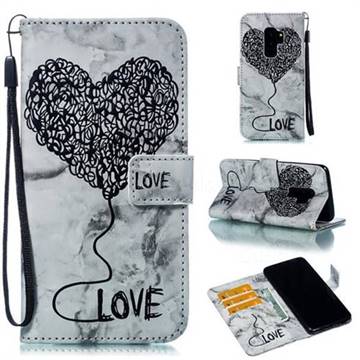 Marble Heart PU Leather Wallet Phone Case for Samsung Galaxy S9 Plus(S9+) - Black