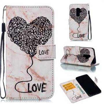 Marble Heart PU Leather Wallet Phone Case for Samsung Galaxy S9 Plus(S9+) - Purple